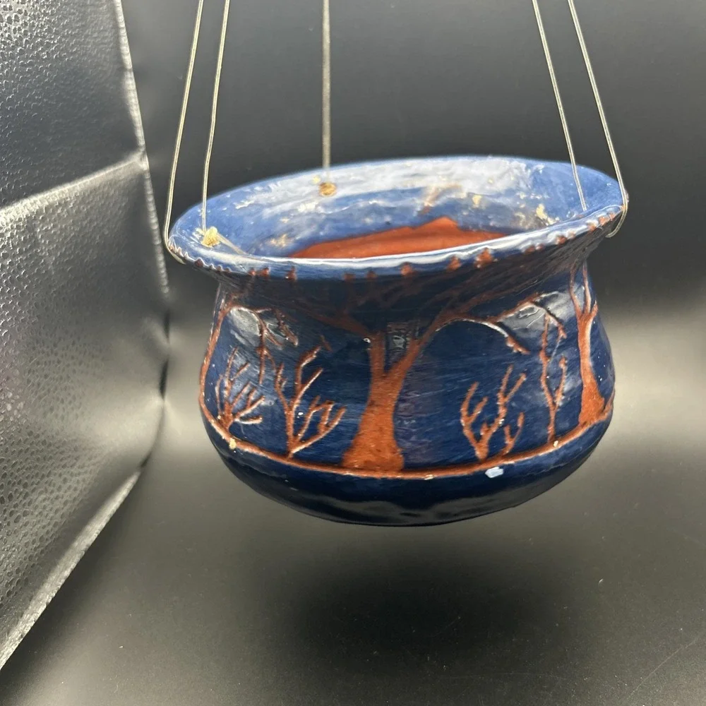 VTG Handmade Hanging Pottery Pot Planter 3 1/2